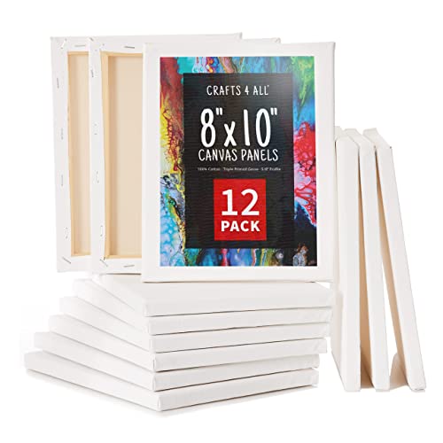 Crafts 4 All Stretched Canvas Boards for Painting  12 Pack of 8x10 Blank Art Canvases Framed Canvas for Painting with Acrylic  Oil Paint Pencil Pastels Charcoal