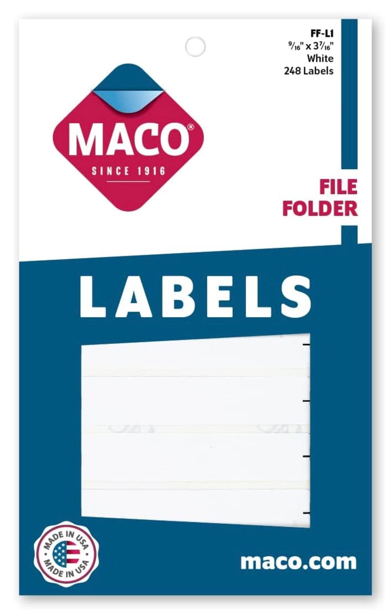 MACO White File Folder Labels, 9/16 x 3-7/16 Inches, 248 Per Box (FF-L1) - Image 3