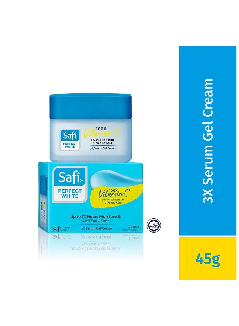 SAFI Perfect White 3X Serum Gel Cream Moisturiser 45g | 100X Vitamin C | 5% Niacinamide | Glycolic Acid - Image 1