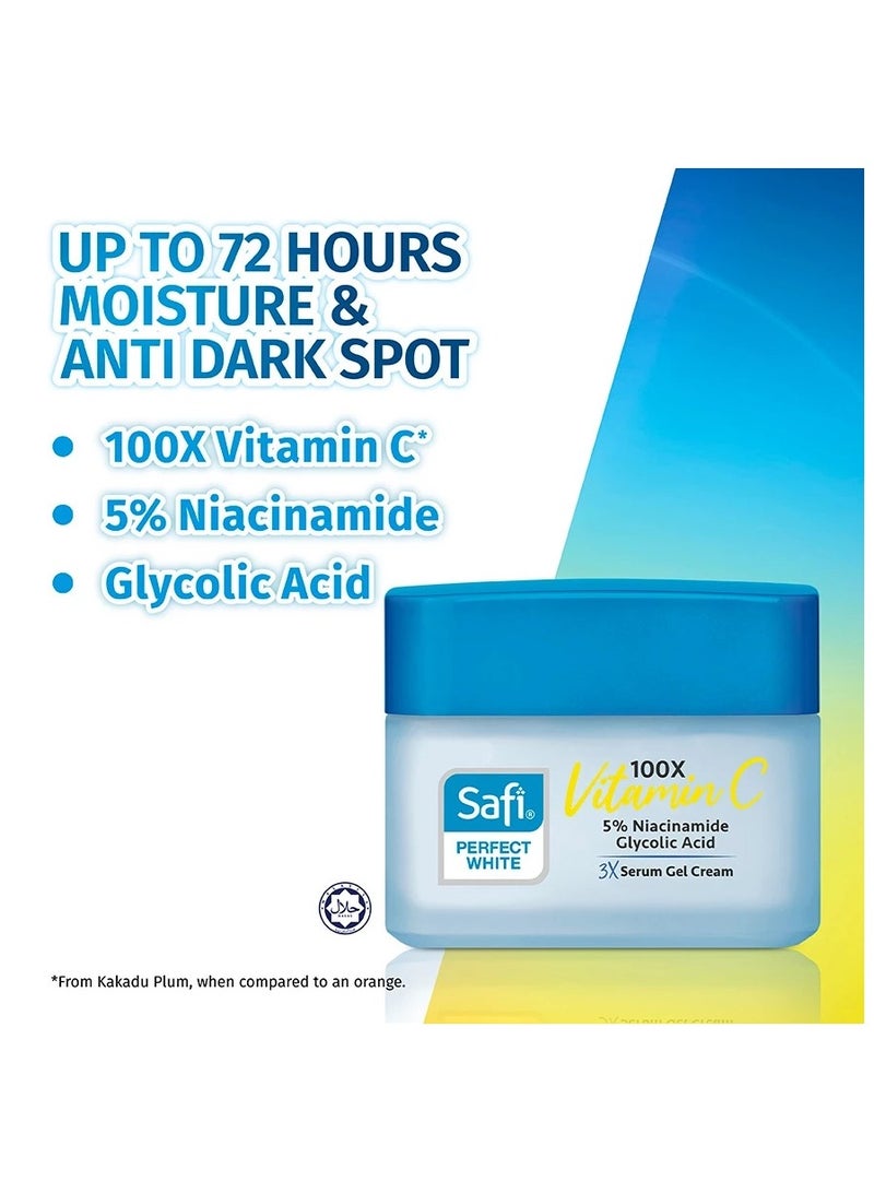 SAFI Perfect White 3X Serum Gel Cream Moisturiser 45g | 100X Vitamin C | 5% Niacinamide | Glycolic Acid - Image 2