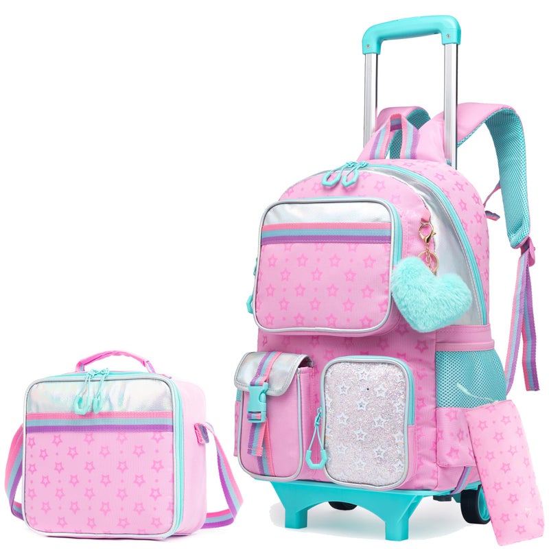 HTgroce Children's Trolley Backpack School Bag Girls School Trolley School Backpack Children's Suitcase Rolling Travel Luggage - Image 1