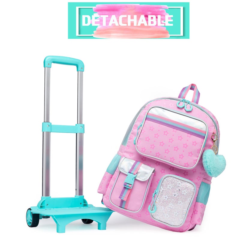 HTgroce Children's Trolley Backpack School Bag Girls School Trolley School Backpack Children's Suitcase Rolling Travel Luggage - Image 2