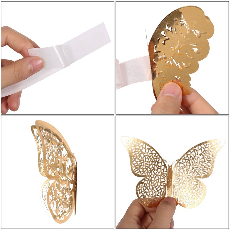 Bememo 72 Pieces 3D Butterfly Wall Decals Sticker Wall Decal Decor Art Decorative Sticker 3 Sizes for Room Home Nursery Classroom Offices Kids Girl Boy Bedroom Bathroom Living Room Decor (Gold) - Image 5