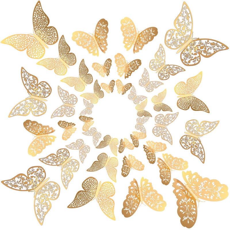 Bememo 72 Pieces 3D Butterfly Wall Decals Sticker Wall Decal Decor Art Decorative Sticker 3 Sizes for Room Home Nursery Classroom Offices Kids Girl Boy Bedroom Bathroom Living Room Decor (Gold) - Image 3