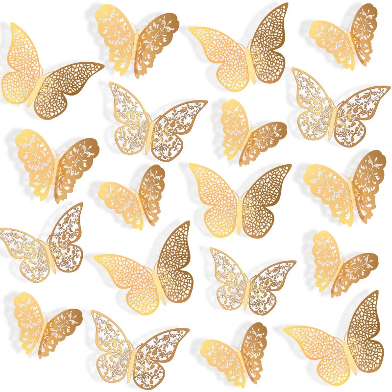Bememo 72 Pieces 3D Butterfly Wall Decals Sticker Wall Decal Decor Art Decorative Sticker 3 Sizes for Room Home Nursery Classroom Offices Kids Girl Boy Bedroom Bathroom Living Room Decor (Gold) - Image 1