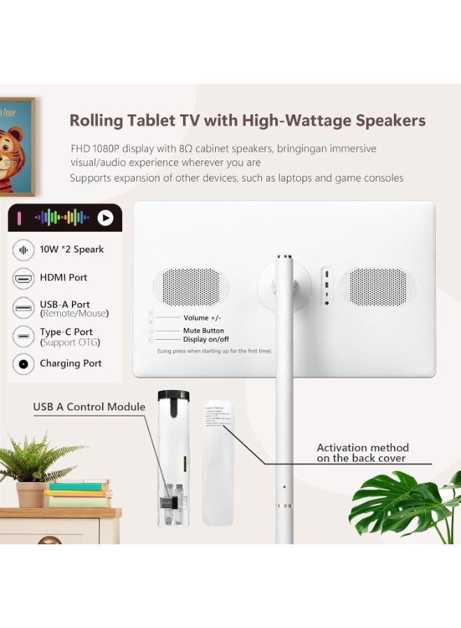 FlashHawk 32 Inch Portable Monitor TV - Smart Touch Screen, Adjustable Rolling Tablet, Latest Android 15 OS | 8G RAM + 128G ROM | Build-in Camera | Battery Powered 4-6 Hours | Google Voice Remote - Image 3