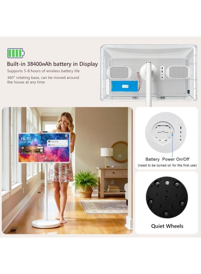 FlashHawk 32 Inch Portable Monitor TV - Smart Touch Screen, Adjustable Rolling Tablet, Latest Android 15 OS | 8G RAM + 128G ROM | Build-in Camera | Battery Powered 4-6 Hours | Google Voice Remote - Image 5