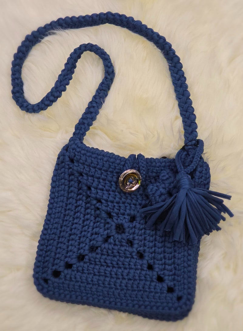 RandSac Blue Crochet Handbag with Tassel and Button Closure - Image 1