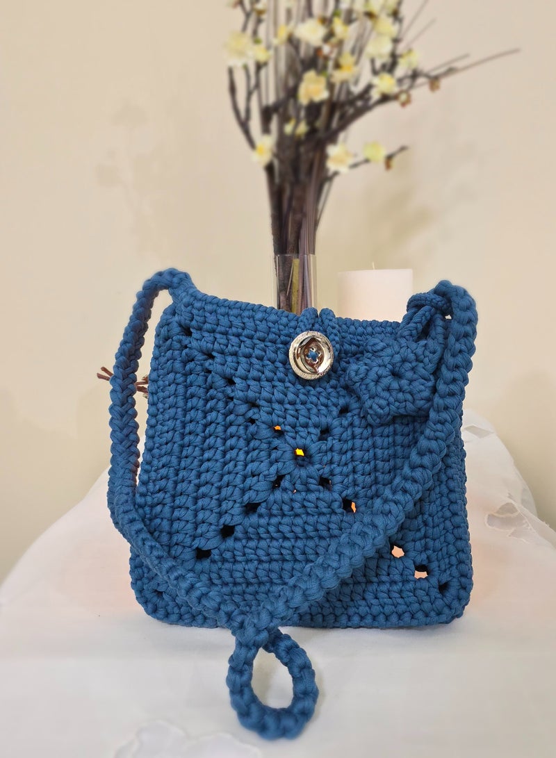 RandSac Blue Crochet Handbag with Tassel and Button Closure - Image 2