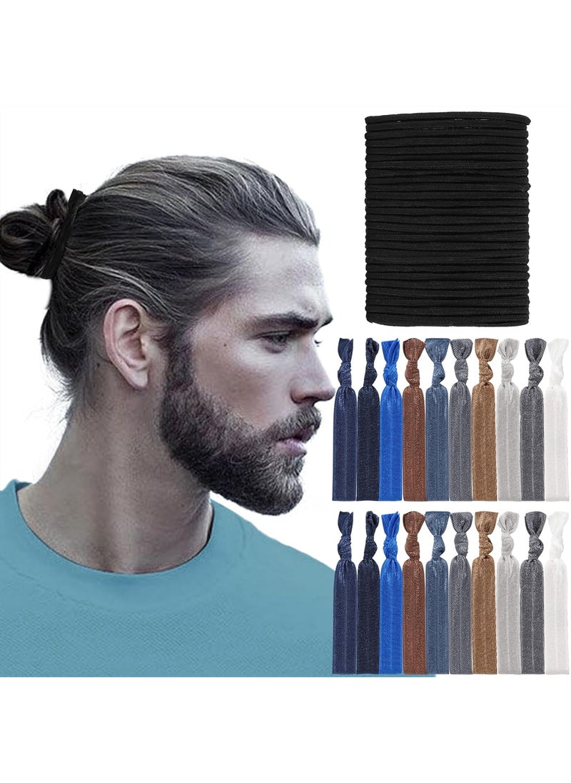 79STYLE 79style Mens No Damage Knotted Elastic Fabric Hair Ties  Flat Ribbon Ponytail Holders for Mens Long Hair 10 Colors 