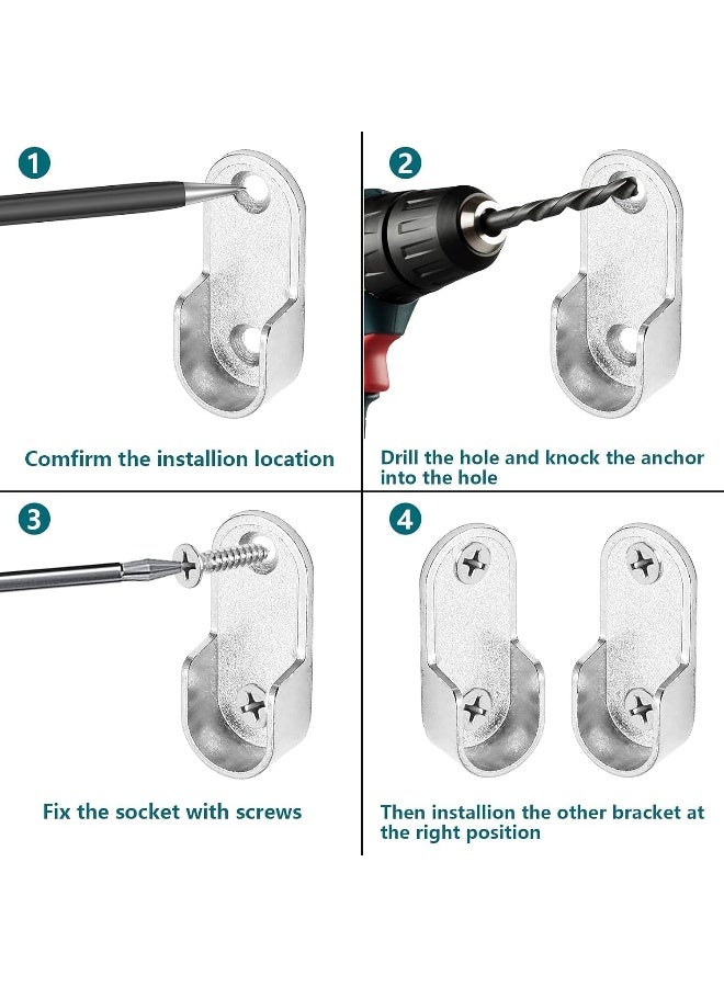 Biella Oval Closet Rod End Flange Bracket Supports Furniture Hardware Accessories Wardrobe Tube Support Bracket With Screws Clothes Hanging Rod Holder (Pack Of 4)  - Image 3