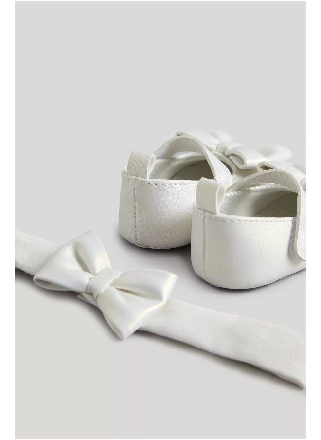 mothercare - White Ballerina Shoes and Headband Set - Image 1