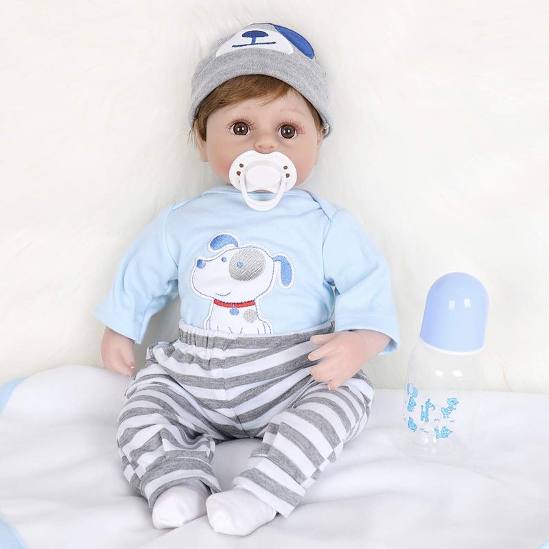 ENADOLL Reborn Baby Doll Realistic Silicone Vinyl Baby Blue Dog Boy 16 inch Weighted Soft Body Lifelike Doll Gift Set for Ages 3 - Image 2