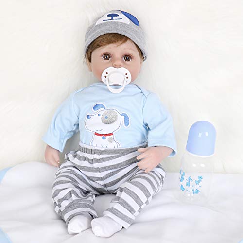 ENADOLL Reborn Baby Doll Realistic Silicone Vinyl Baby Blue Dog Boy 16 inch Weighted Soft Body Lifelike Doll Gift Set for Ages 3 - Image 1