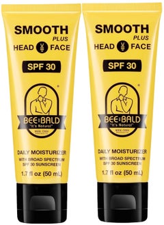 Bee Bald Bee Bald SMOOTH PLUS Head & Face Moisturizer with SPF 30 Sunscreen Lotion Protecting Skin From Harmful UVA/UVB Rays While Hydrating, Moisturizing and Toning, 1.7 Fl Oz (Pack of 2) 