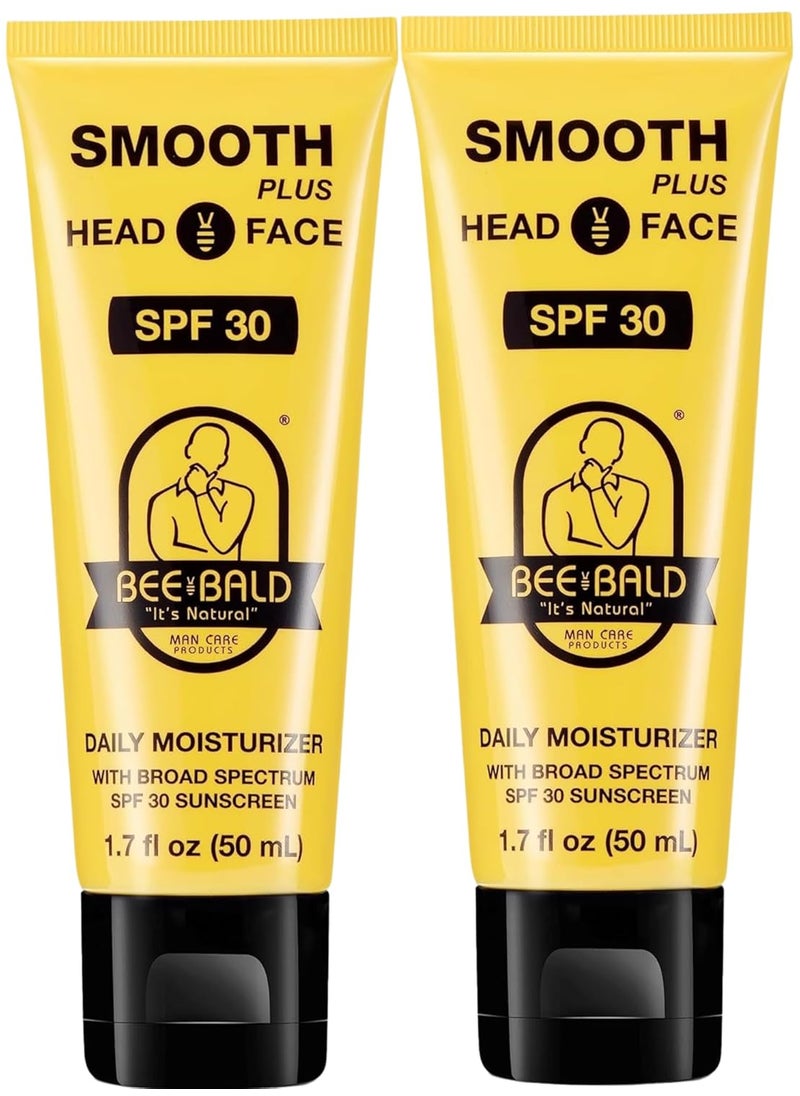 Bee Bald - Bee Bald SMOOTH PLUS Head & Face Moisturizer with SPF 30 Sunscreen Lotion Protecting Skin From Harmful UVA/UVB Rays While Hydrating, Moisturizing and Toning, 1.7 Fl Oz (Pack of 2) - Image 1