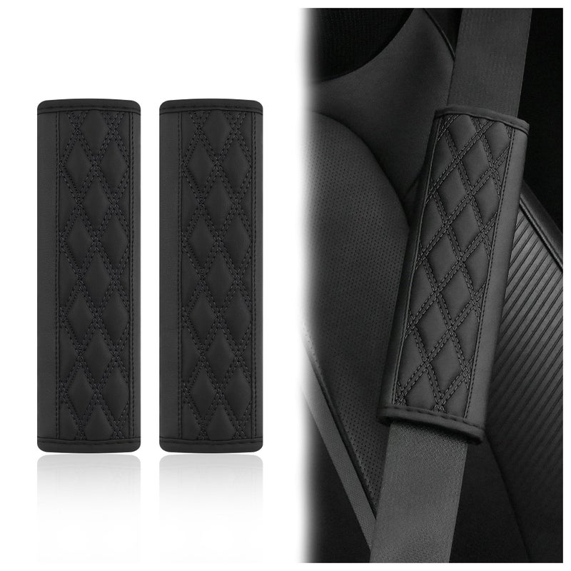 wedfish 2PCS Car Seat Belt Cover PadsLeather Seatbelt Covers Protect Shoulder and Neck Car Accessories InteriorUniversal Car Seat Strap Pads Car Decorations for Most Cars Trucks Black