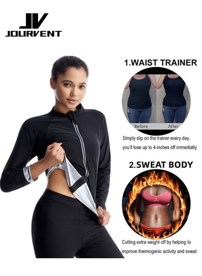 Jourvent Women’s Sauna Sweat Suit – 2-Piece Set (Jacket + Pants) – Premium Fabric For Enhanced Sweating & Body Shaping - Image 3