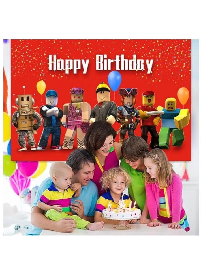 Roblox Glue-Free Backdrop for Birthday Party, 5X3FT Easy Install Wall Decor Birthday Decoration Banner Game Party Supply  - Image 1
