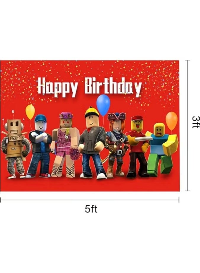 Roblox Glue-Free Backdrop for Birthday Party, 5X3FT Easy Install Wall Decor Birthday Decoration Banner Game Party Supply  - Image 3