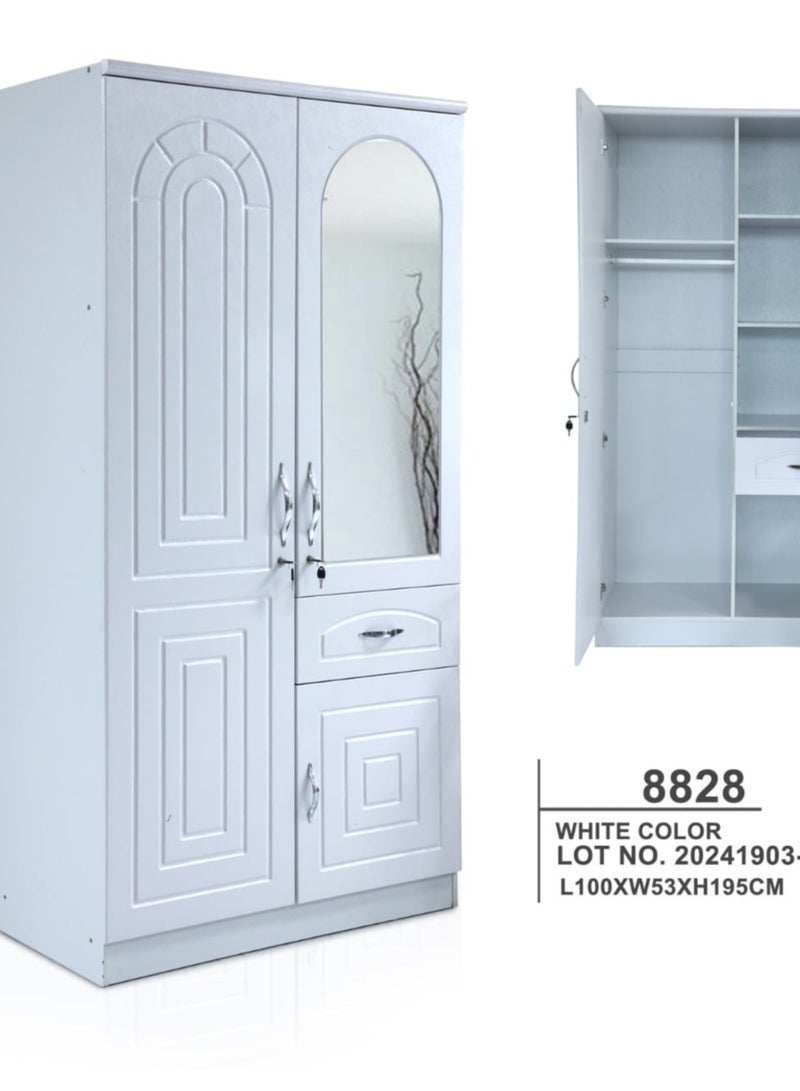 Karnak Best 3-Door Wooden Wardrobe Cabinet Cupboard Engineered Wood With 1 Drawer Perfect Modern Stylish Heavy Duty Color White 8828 - Image 4