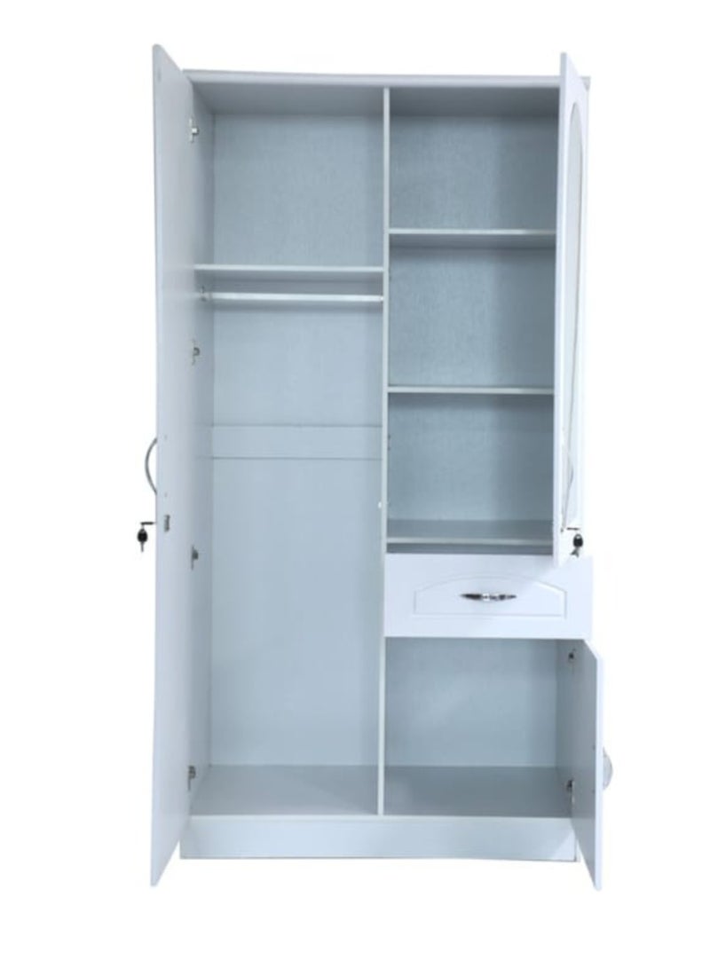 Karnak Best 3-Door Wooden Wardrobe Cabinet Cupboard Engineered Wood With 1 Drawer Perfect Modern Stylish Heavy Duty Color White 8828 - Image 3