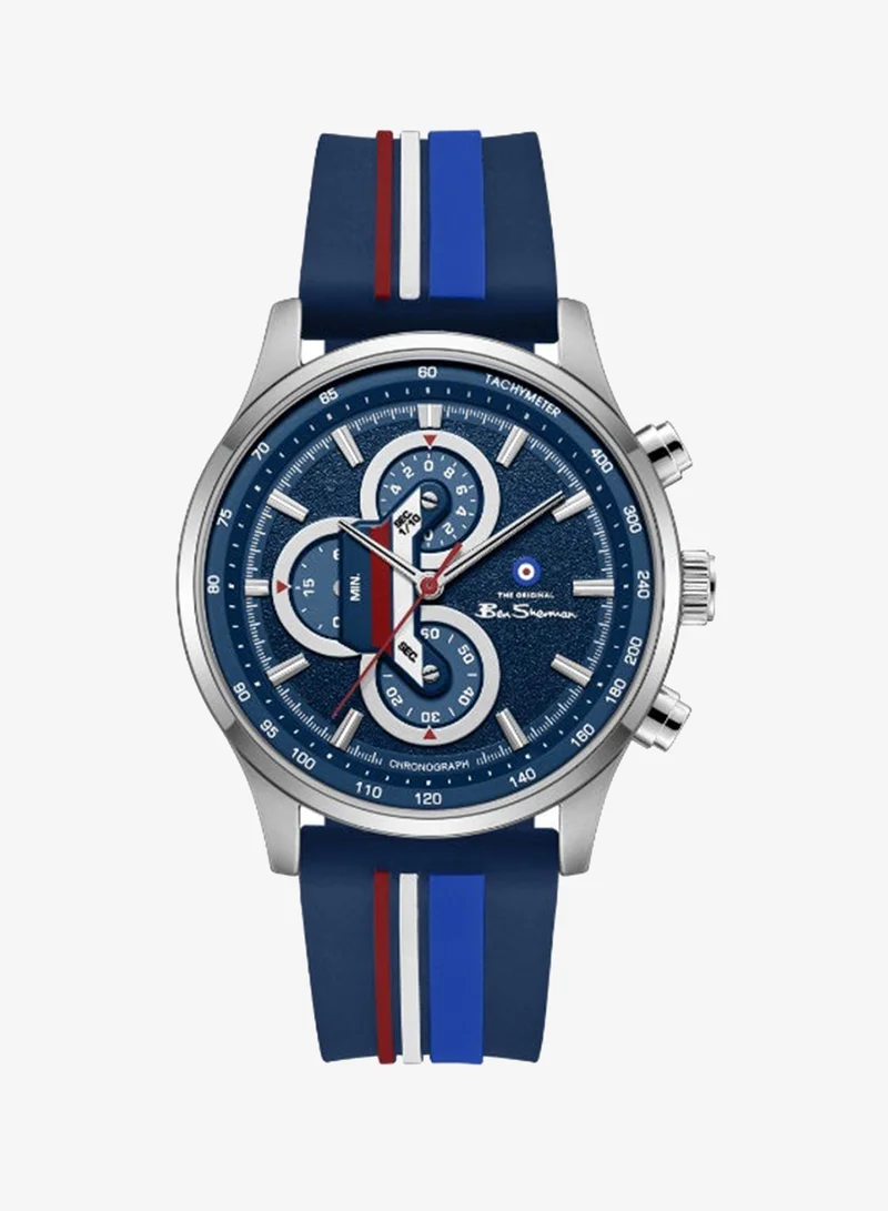 Ben Sherman Brighton Blue Dial Blue Silicone Strap Chronograph Watch for Men, 43.5mm