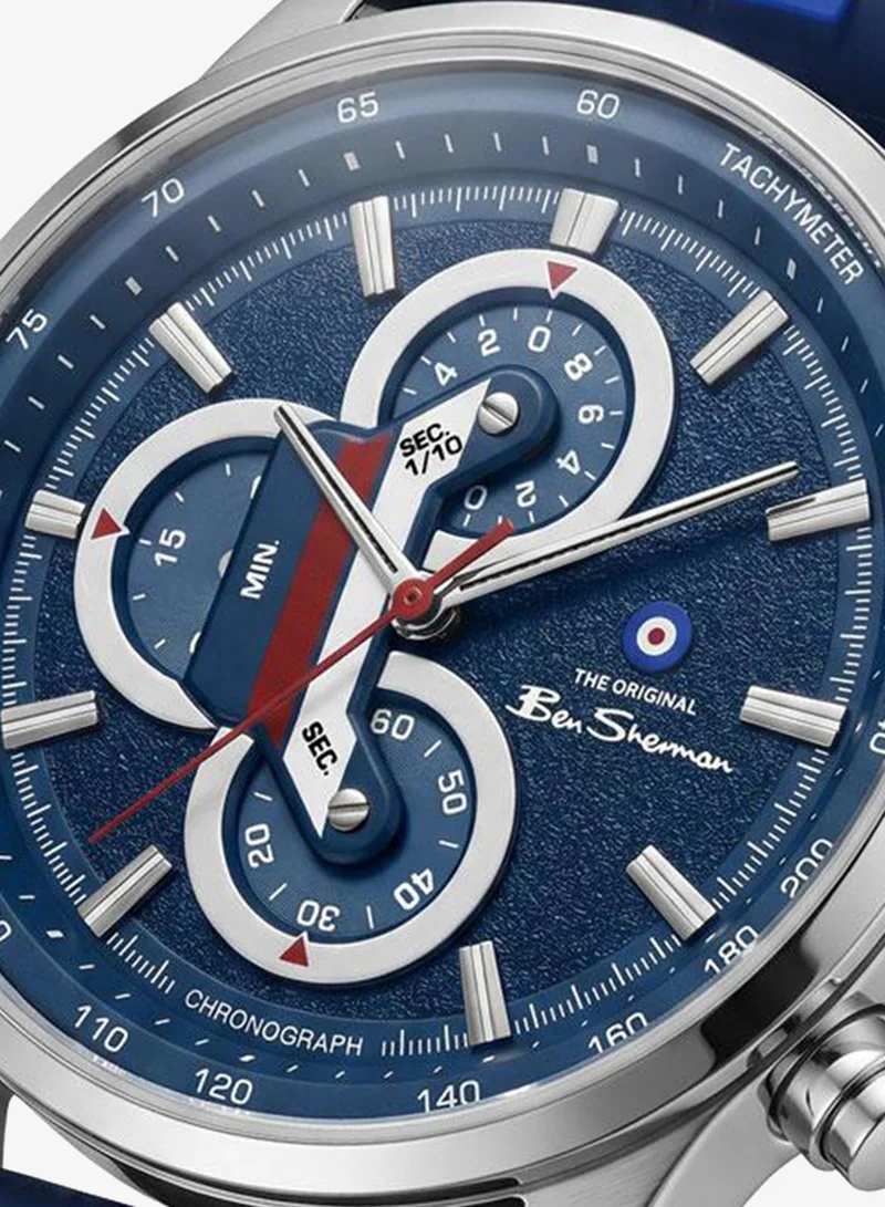 Ben Sherman Brighton Blue Dial Blue Silicone Strap Chronograph Watch for Men, 43.5mm