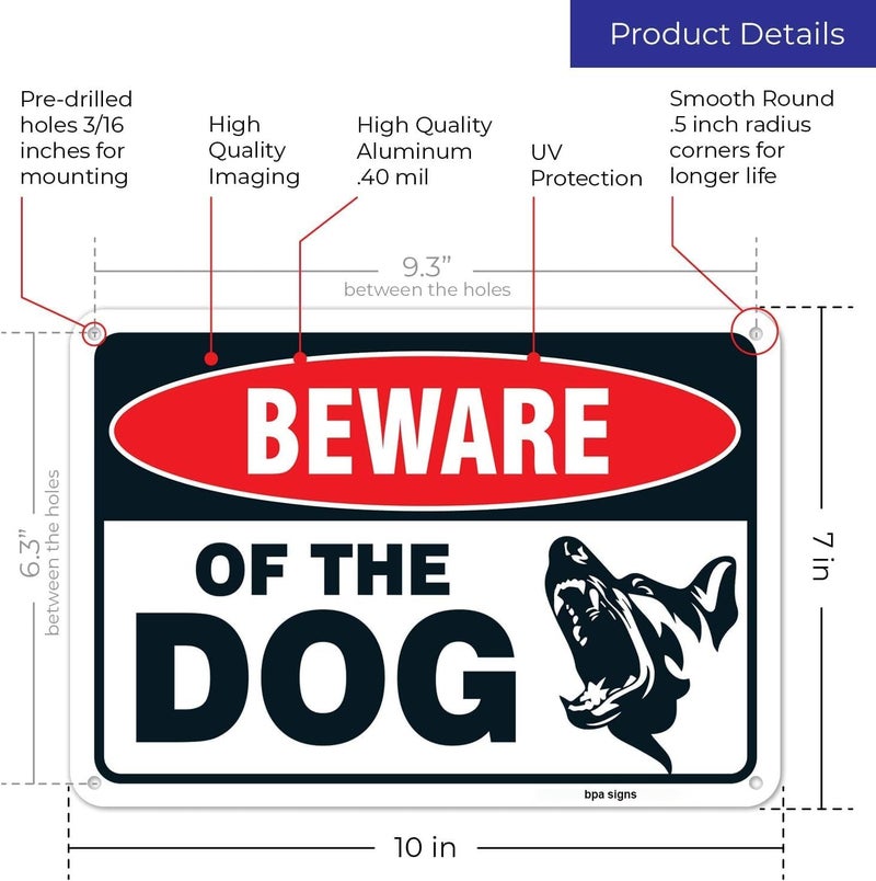 BPA® Beware of Dog Sign - (2 Pack) | 10x7 Inches, Rust Free 0.40 Aluminum, Fade Resistant, Indoor/Outdoor Use - Image 3