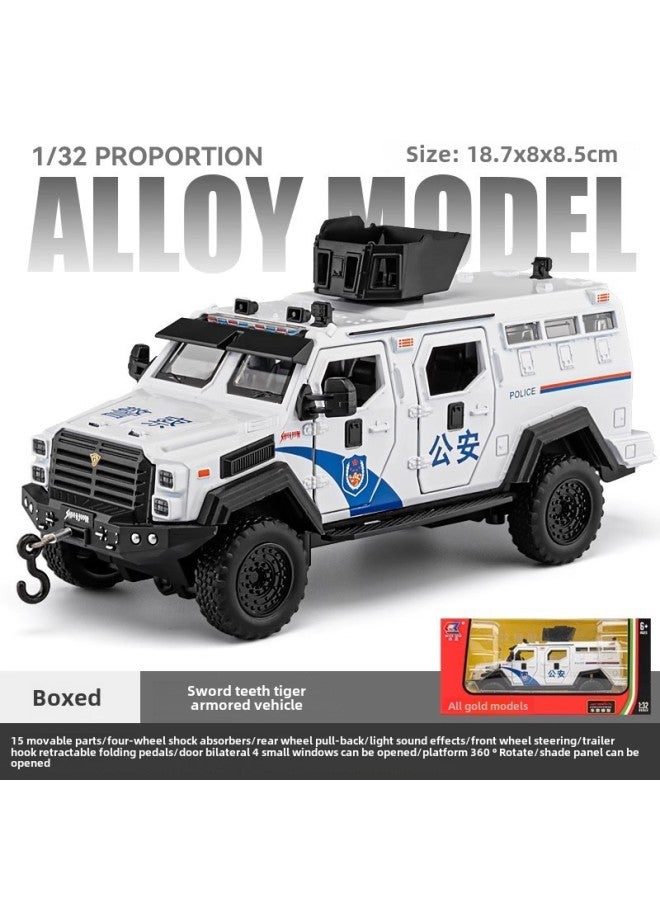 Saber-toothed Tiger Alloy Armored Police Car Toy Boy Simulation Children Off-road Car Model Peacekeeping Explosion-proof Special Police Car-Color:1/32 Sword Teeth Tiger Armored Vehicle  - Image 1