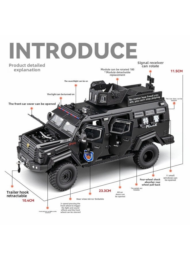 Saber-toothed Tiger Alloy Armored Police Car Toy Boy Simulation Children Off-road Car Model Peacekeeping Explosion-proof Special Police Car-Color:1/32 Sword Teeth Tiger Armored Vehicle  - Image 3