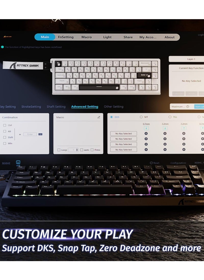 Attack Shark X68 HE Rapid Trigger Mechanical Gaming Keyboard 60% Wired TKL with Adjustable Actuation,Hall Effect Magnetic Switch,8KHz Polling Rate,RGB Backlit,Top Mount,Side Printed Keycap(Black)  - Image 4