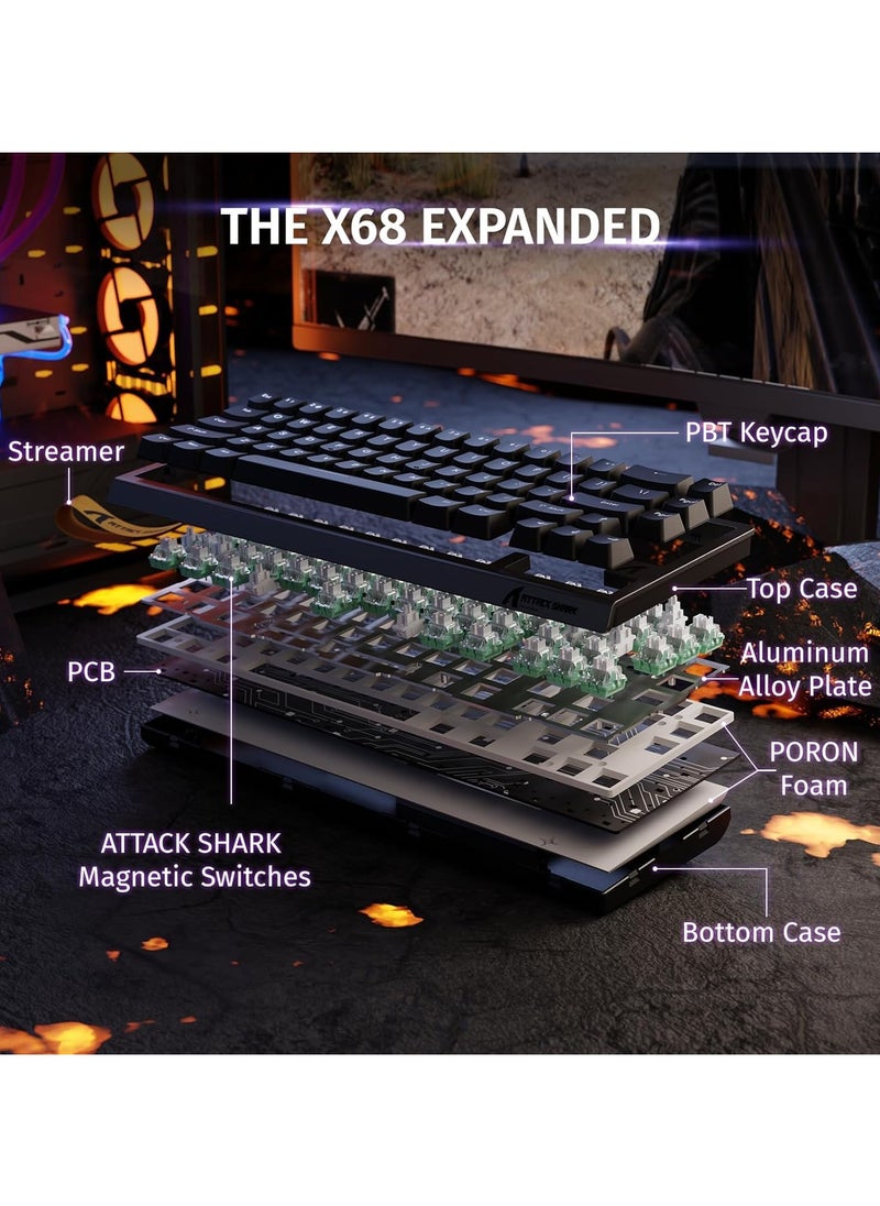 Attack Shark - X68 HE Rapid Trigger Mechanical Gaming Keyboard 60% Wired TKL with Adjustable Actuation,Hall Effect Magnetic Switch,8KHz Polling Rate,RGB Backlit,Top Mount,Side Printed Keycap(Black) - Image 1