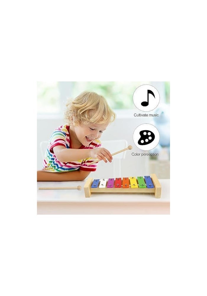 MegArya 8 Tones Wooden Colourful Xylophone with 2 Hammers - Musical Instrument for Children - Image 4