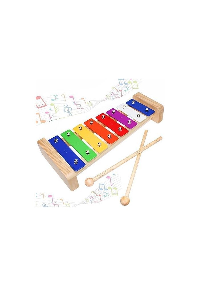 MegArya 8 Tones Wooden Colourful Xylophone with 2 Hammers - Musical Instrument for Children - Image 1
