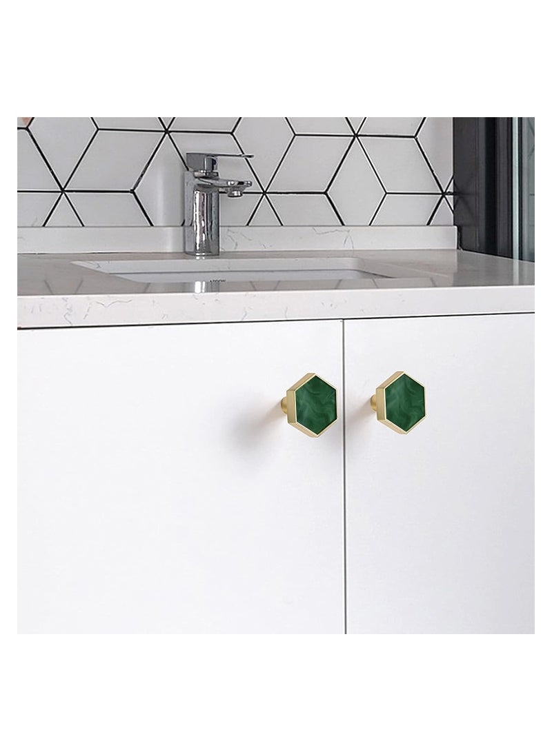 KASTWAVE Green Gems Cabinet Dresser Drawer Knobs, Modern Furniture Brushed Brass Hexagon Drawer Knobs, Dresser Knobs with Screws for Kitchen, Bathroom, Bedroom, 4Pcs - Image 5