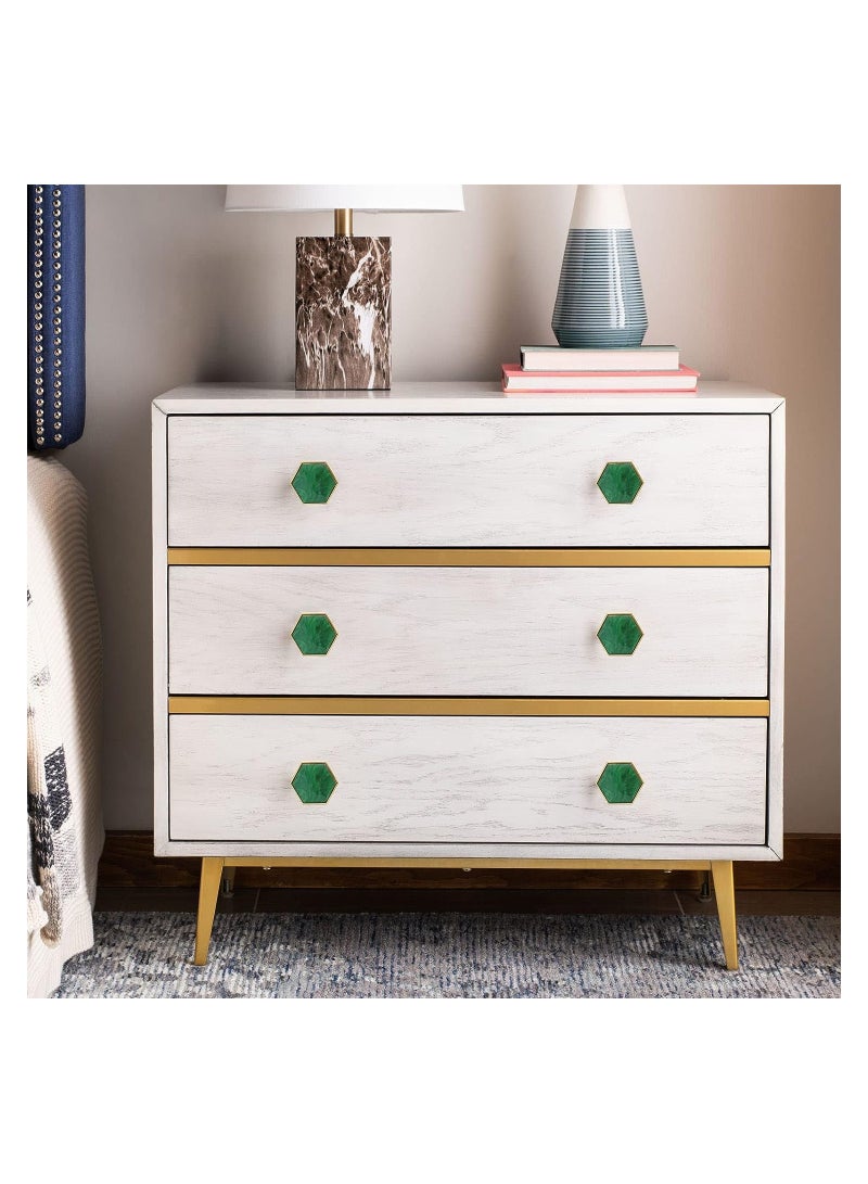 KASTWAVE Green Gems Cabinet Dresser Drawer Knobs, Modern Furniture Brushed Brass Hexagon Drawer Knobs, Dresser Knobs with Screws for Kitchen, Bathroom, Bedroom, 4Pcs - Image 3