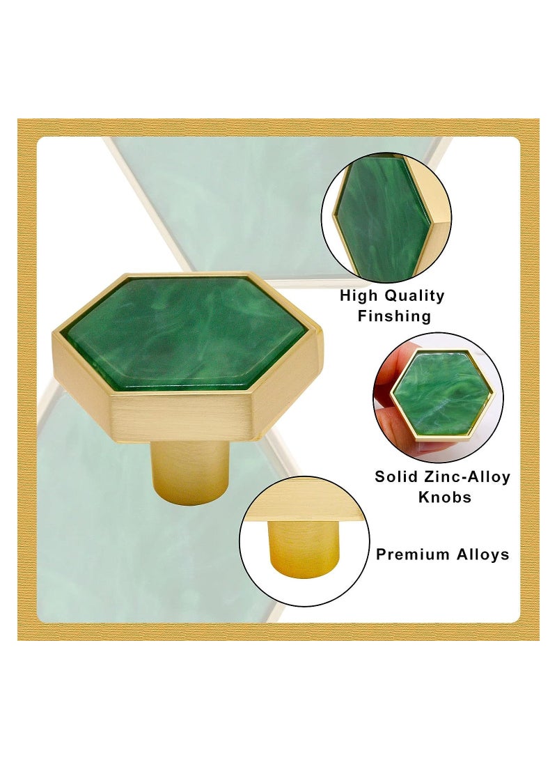KASTWAVE Green Gems Cabinet Dresser Drawer Knobs, Modern Furniture Brushed Brass Hexagon Drawer Knobs, Dresser Knobs with Screws for Kitchen, Bathroom, Bedroom, 4Pcs - Image 2