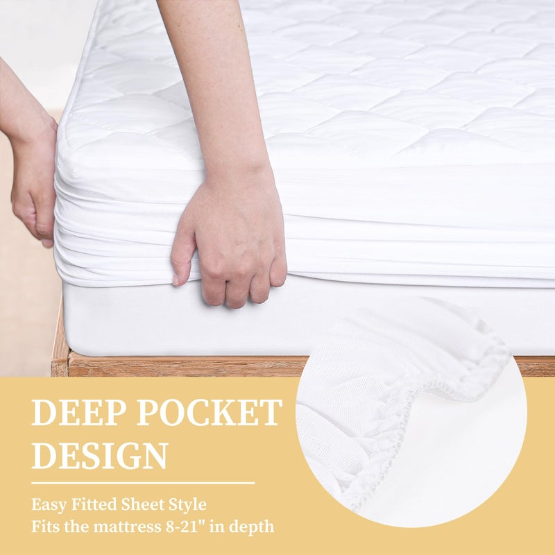 Safe and Sound Full Quilted Fitted Waterproof Mattress Pad, Breathable Premium Soft Filling Mattress Protector, 8-21 Inches Deep Pocket Noiseless Mattress Cover (White) - Image 4