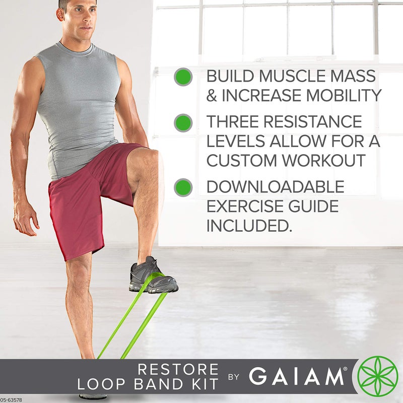 Gaiam Restore Loop Band Kit,Set of 3, Light, Medium,Heavy Lower Body Loop Resistance Bands for Legs and Booty Exercises & Workouts,15"x 4"Bands - Image 4