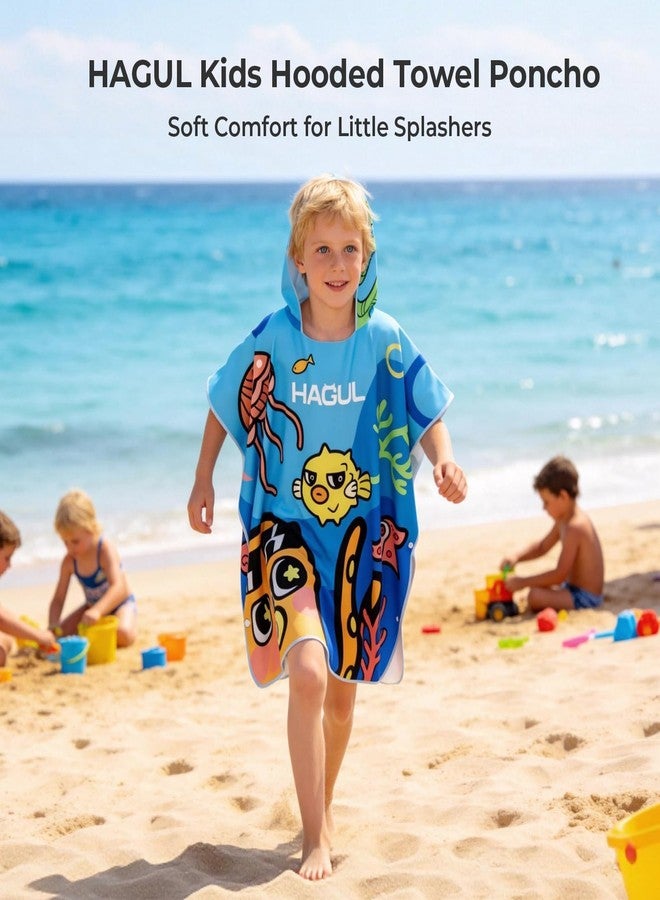 HAGUL Kids Hooded Beach Poncho, 66×70cm, Soft & Quick-Dry with Fun Ocean Prints, Lightweight Swim Towel for Pool, Beach & Water Park (Ages5-9) (Blue, Small) - Image 2