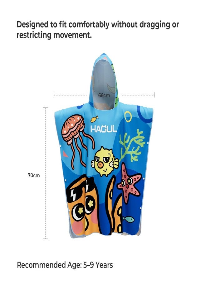 HAGUL Kids Hooded Beach Poncho, 66×70cm, Soft & Quick-Dry with Fun Ocean Prints, Lightweight Swim Towel for Pool, Beach & Water Park (Ages5-9) (Blue, Small) - Image 3