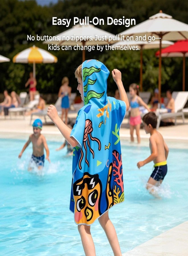 HAGUL Kids Hooded Beach Poncho, 66×70cm, Soft & Quick-Dry with Fun Ocean Prints, Lightweight Swim Towel for Pool, Beach & Water Park (Ages5-9) (Blue, Small) - Image 5