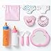 SCOM Reborn Baby Doll Accessories 10 Pcs Feeding Set Magic Disappearing Bottle with Milk Juice Pretend Play Toy with Alive Diaper Magnetic Pacifier Bib Tableware for Toddler Kid Gift Pink - Image 2