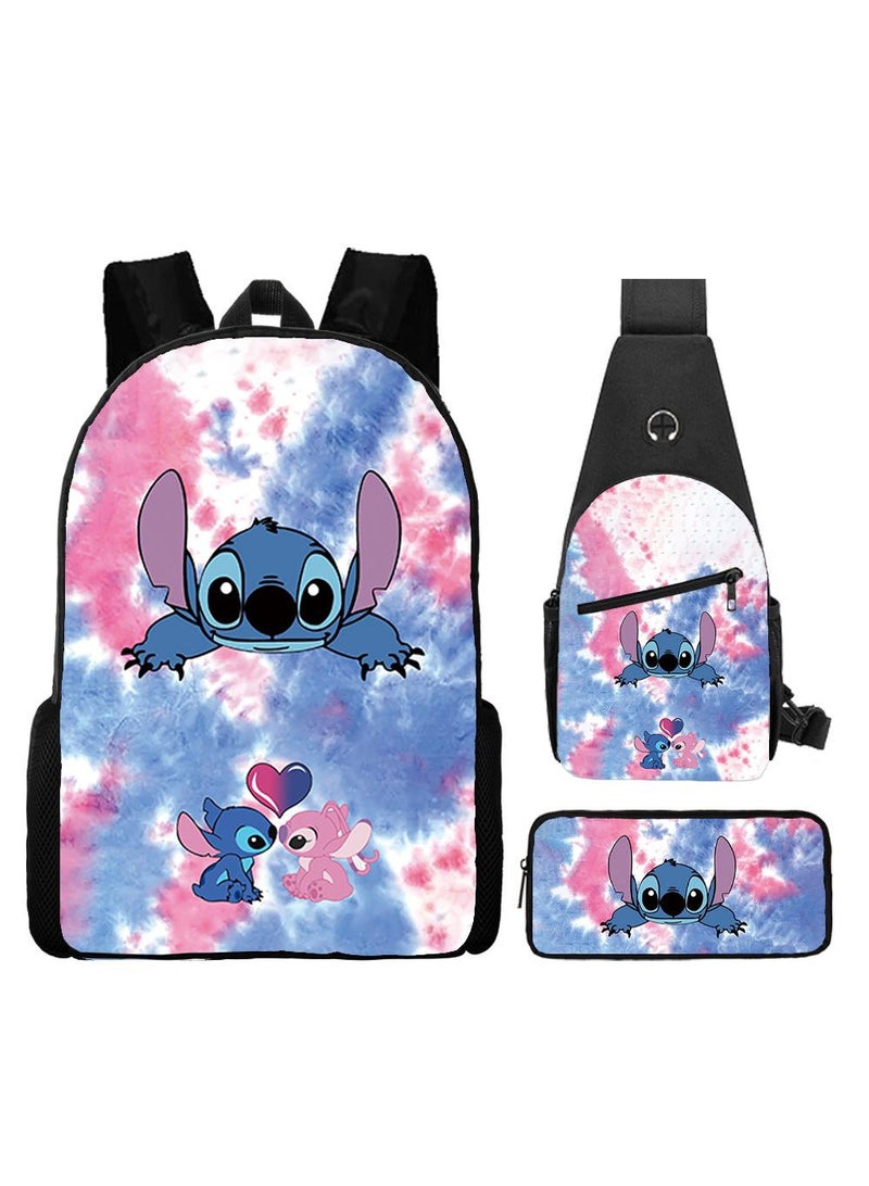 general 3-Piece Cartoon Stitch 3D Print Backpack Set - Image 1