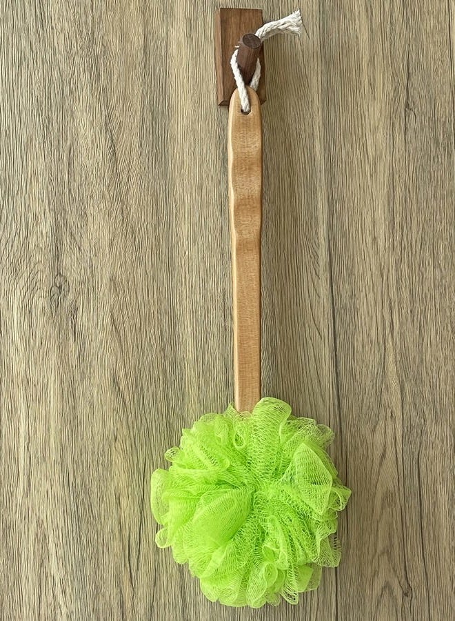 JINS-Hung Shower Loofah Body & Back Scrubber - Exfoliating Loofah Bath Brush On a Stick - With Long Wooden Handle Back Brush For Men & Women - Easy Reach Body Wash & Lotion Applicator（Green） - Image 2