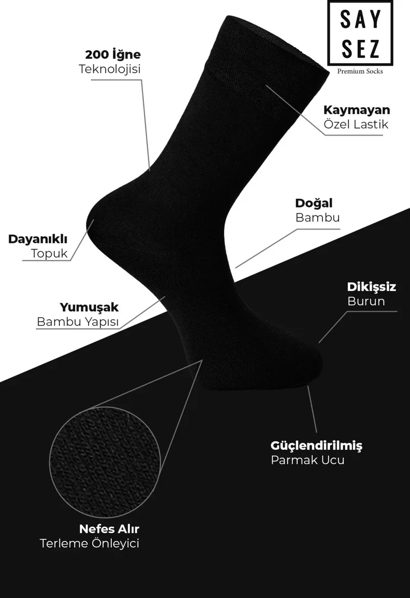 سايسيز Bamboo Men's Socket Long Plain Black Socks Seamless Premium Package 3 Pack / Washable Scented Soft Socks