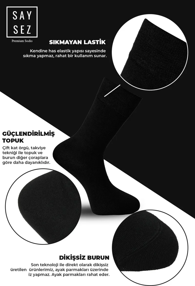 سايسيز Bamboo Men's Socket Long Plain Black Socks Seamless Premium Package 3 Pack / Washable Scented Soft Socks