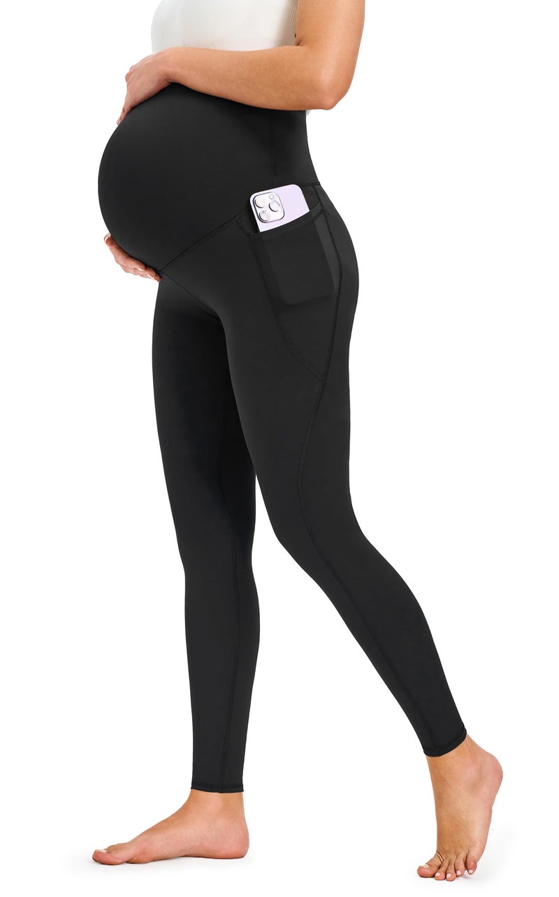 JOYSPELS Smooth Feeling Maternity Leggings Over The Belly with Pockets Workout Pregnancy Leggings Black - Image 2