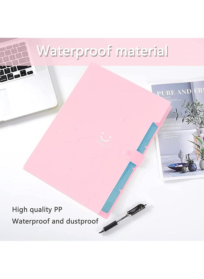 erorex - A4 Paper Expanding File Folder With 32 Labels 5 Pockets Folders A4 Letter Size Folder Paper Organizer For School Home Office Pink - Image 1